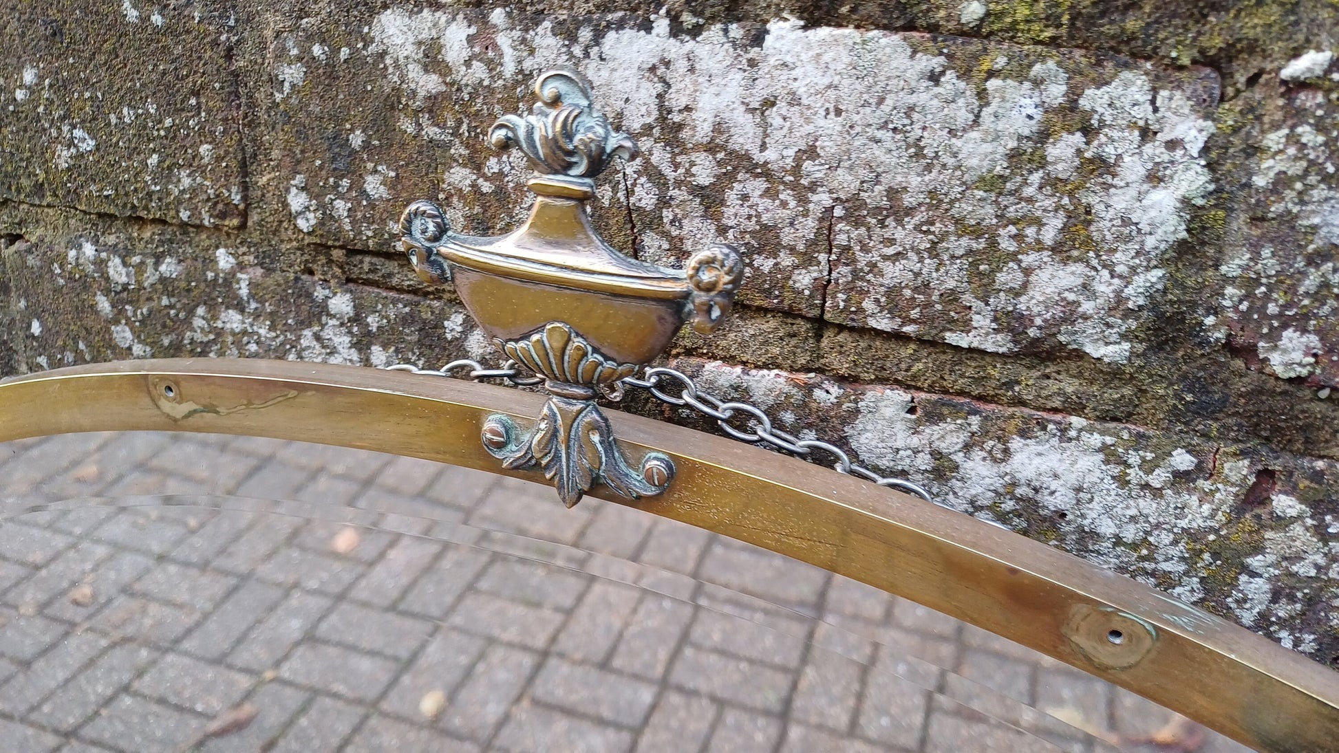 Vintage Oval Brass Mirror Urn Motif Early 20th Century Bevelled.