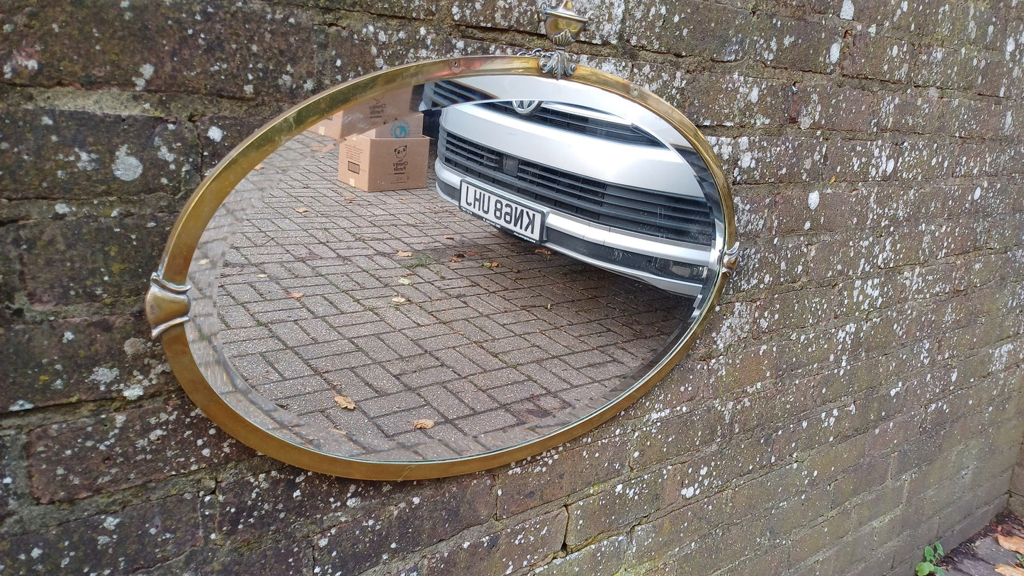 Vintage Oval Brass Mirror Urn Motif Early 20th Century Bevelled.