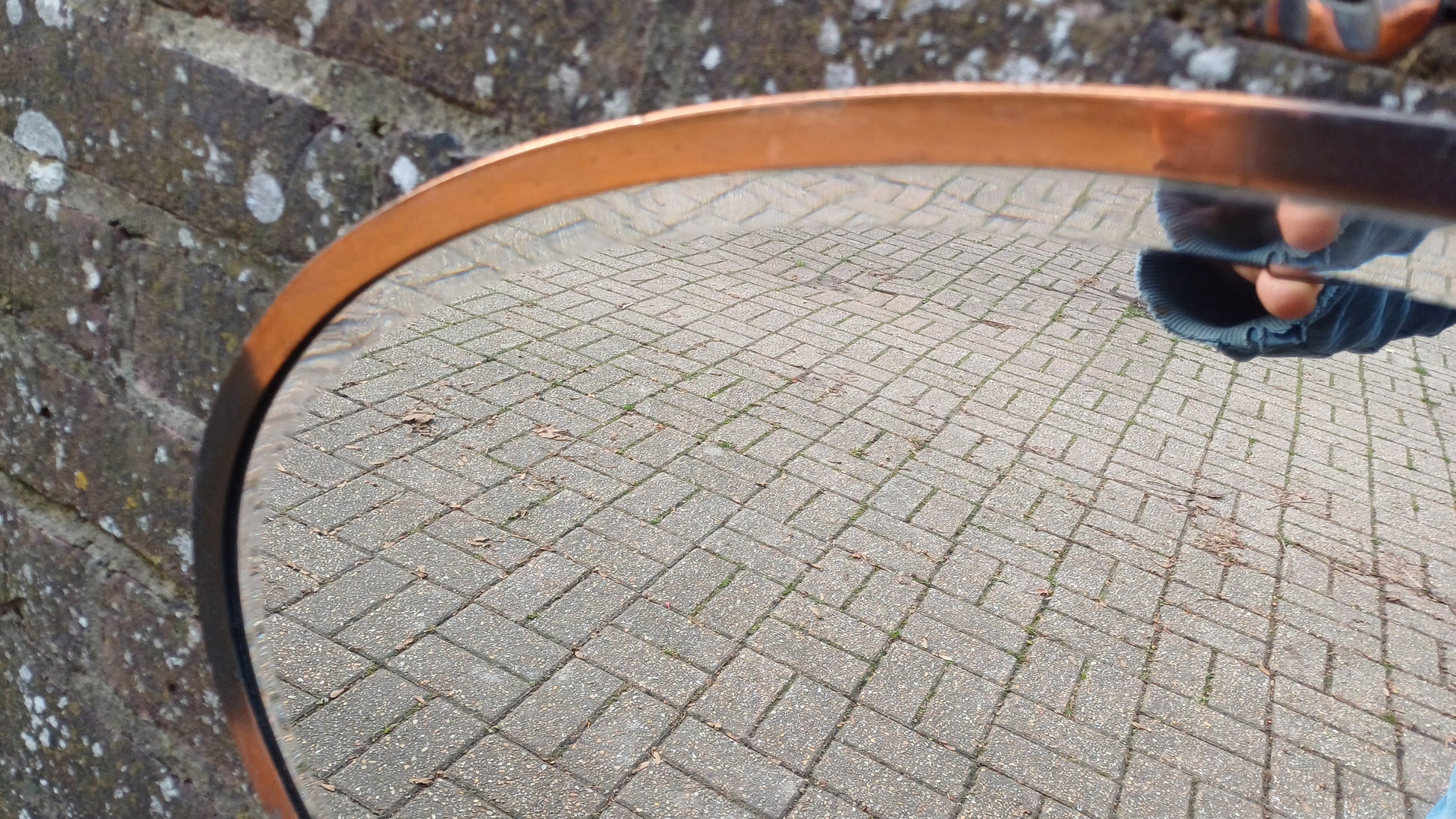 Vintage Metal Copper Oval Mirror Ribbon Decoration Early 20th Century.
