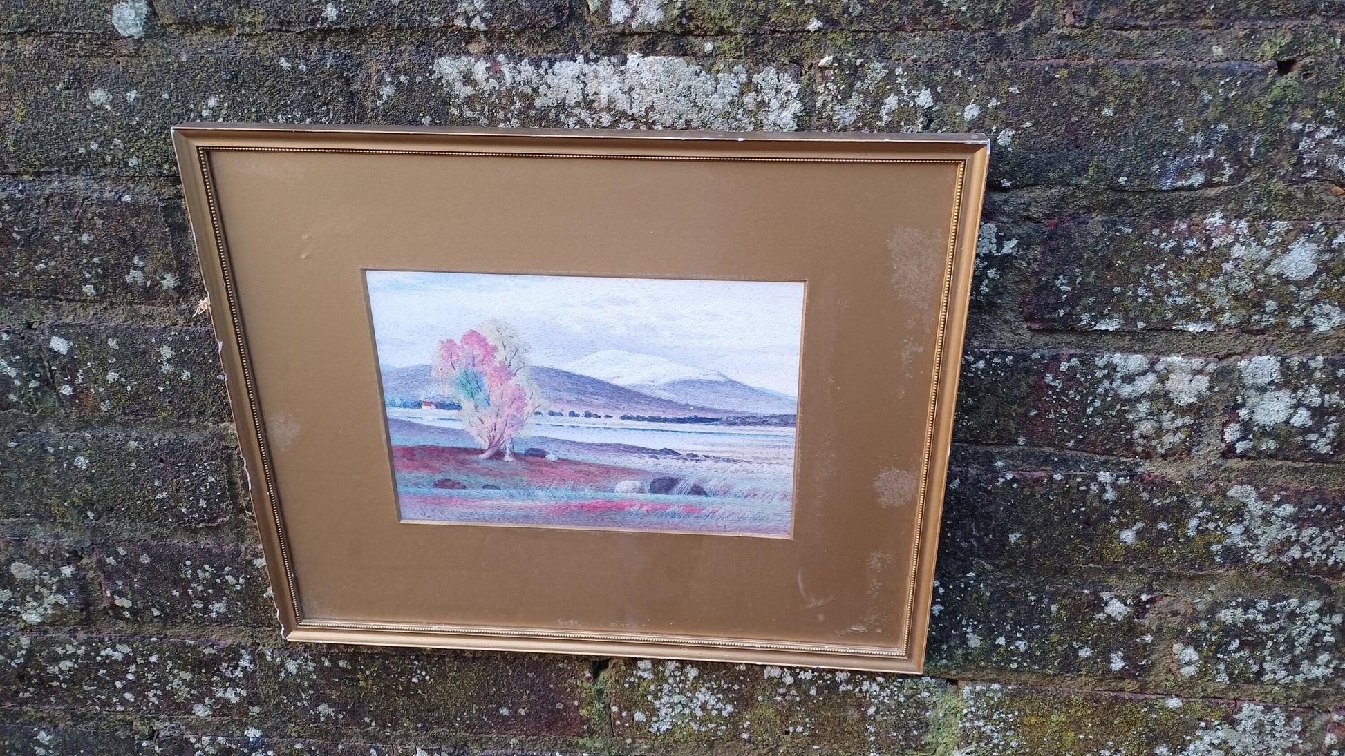 Moor of Dinnett Aberdeenshire - watercolour vintage original in glazed vintage gold frame and mount - 32cm x 40cm