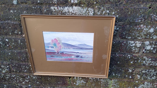 Moor of Dinnett Aberdeenshire - watercolour vintage original in glazed vintage gold frame and mount - 32cm x 40cm