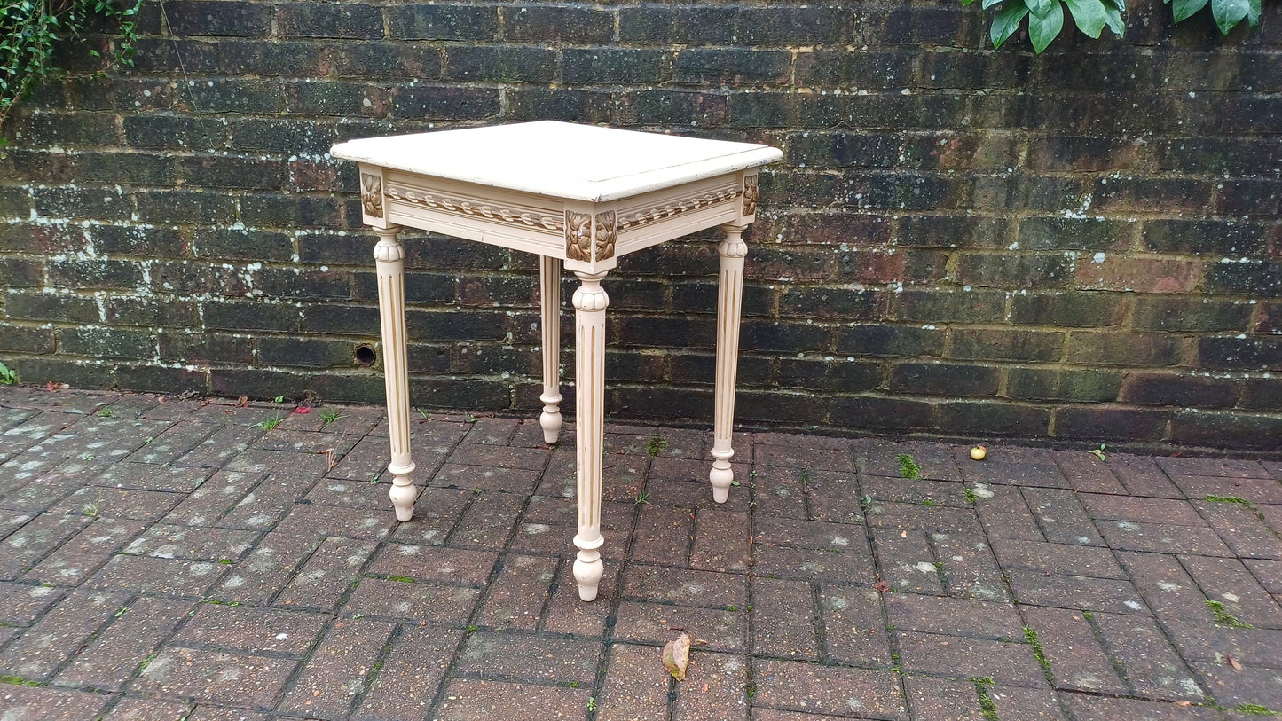 Vintage Painted Gold and Cream Side Occasional Bedside Table Solid Wood (Original Paint)