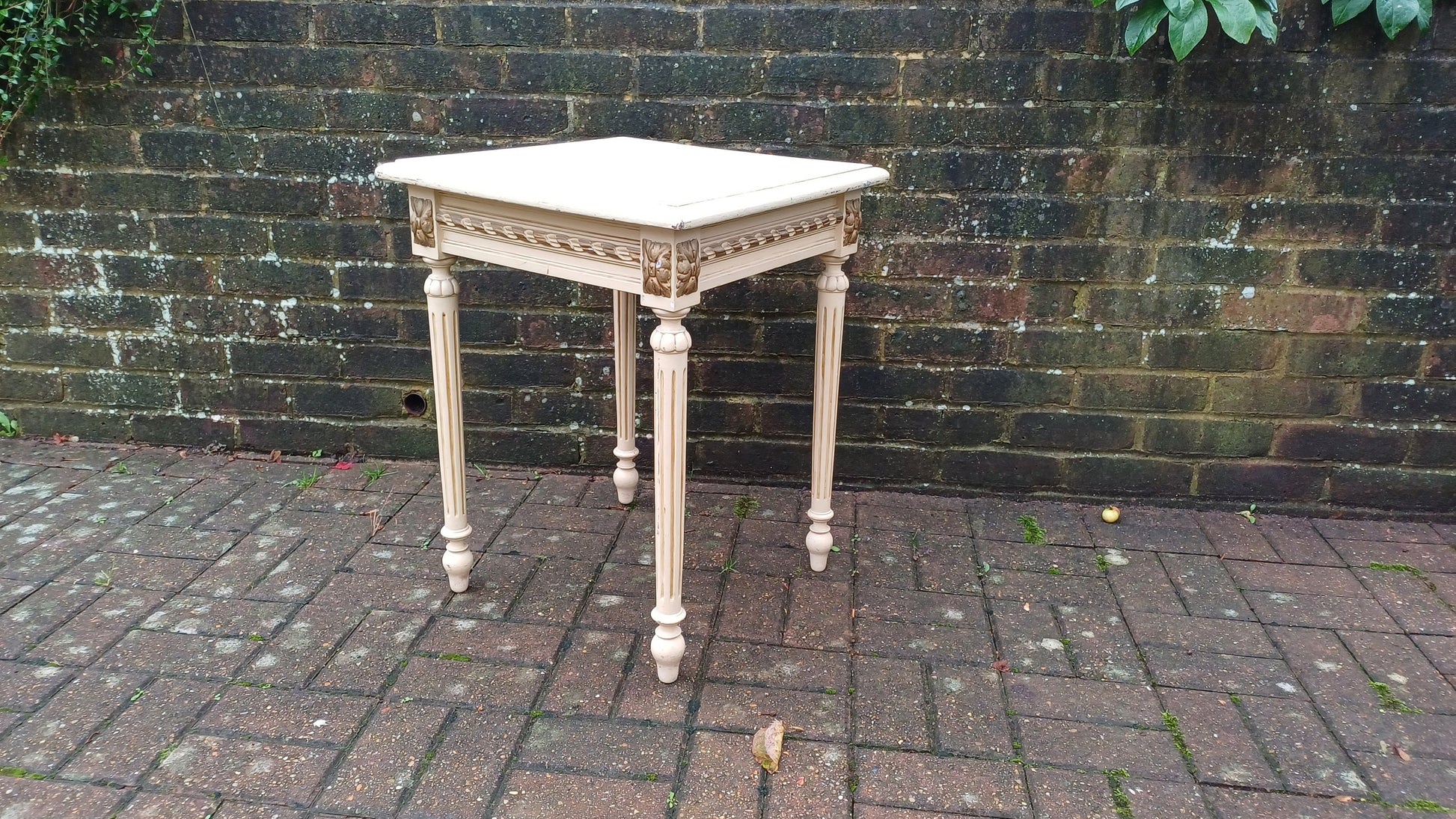 Vintage Painted Gold and Cream Side Occasional Bedside Table Solid Wood (Original Paint)