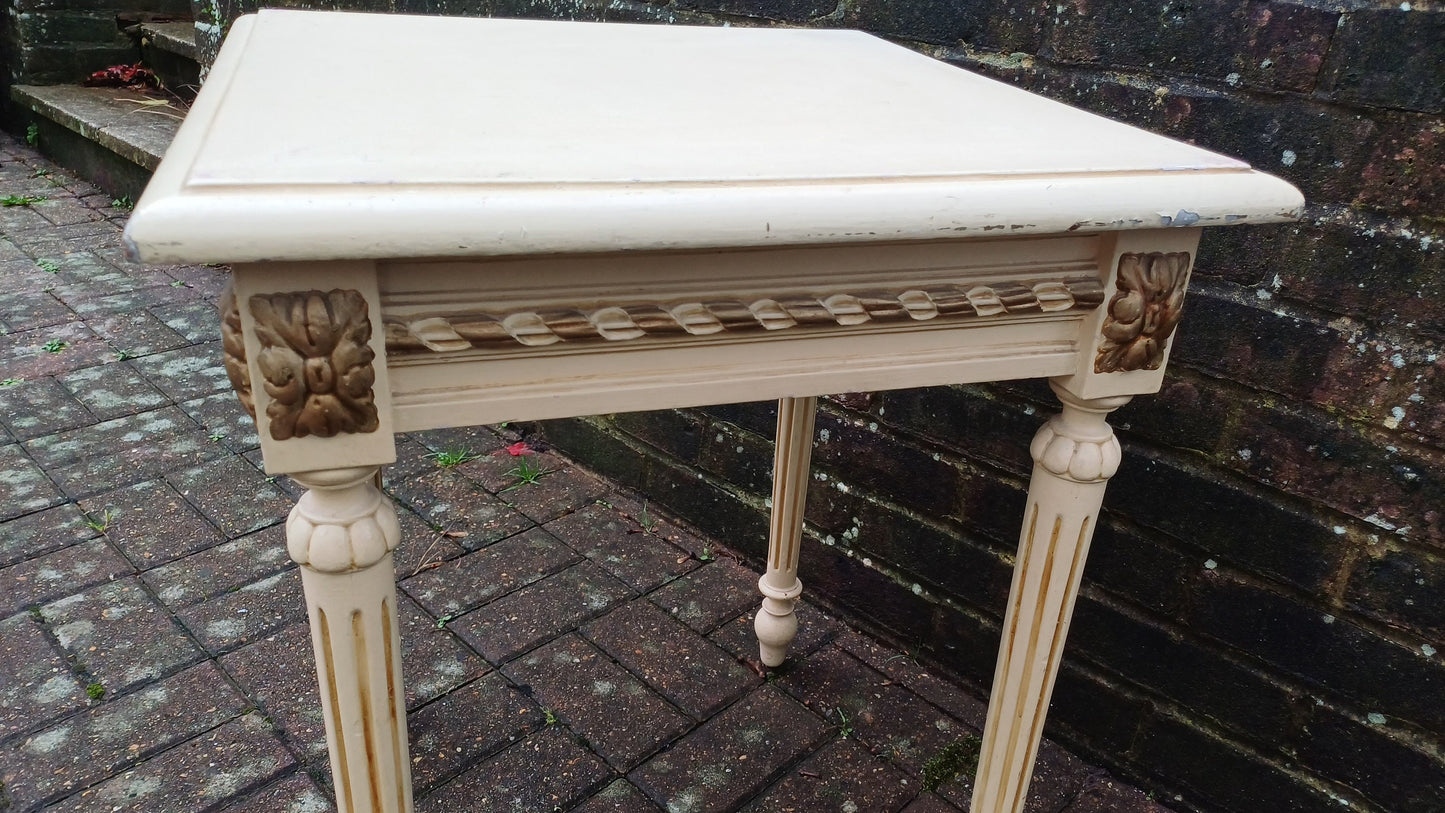 Vintage Painted Gold and Cream Side Occasional Bedside Table Solid Wood (Original Paint)