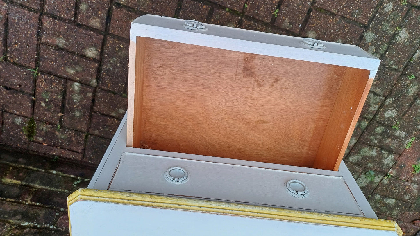 Vintage Painted Bedside or Occasional Chest of Drawers Table in Farrow and Ball White Gold Highlights.