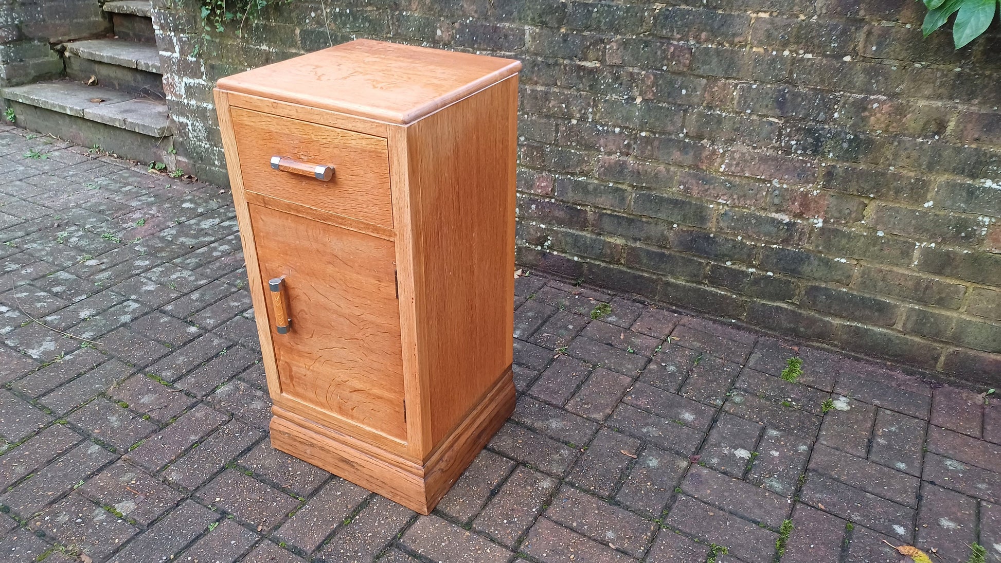 Vintage Retro Oak and Chrome Bedside Cupboard.