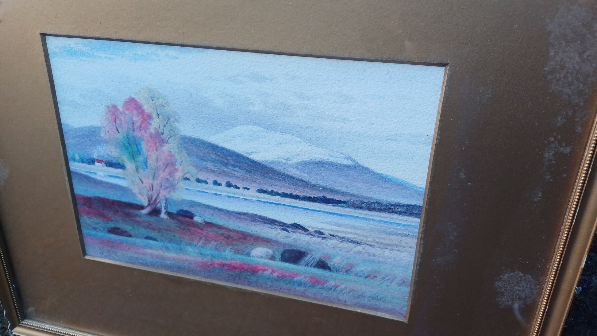 Moor of Dinnett Aberdeenshire - watercolour vintage original in glazed vintage gold frame and mount - 32cm x 40cm