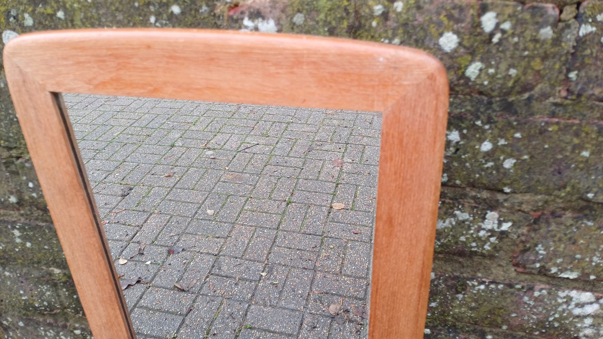 Upcycled Tall Vintage 60s Stripped Teak Mirror.
