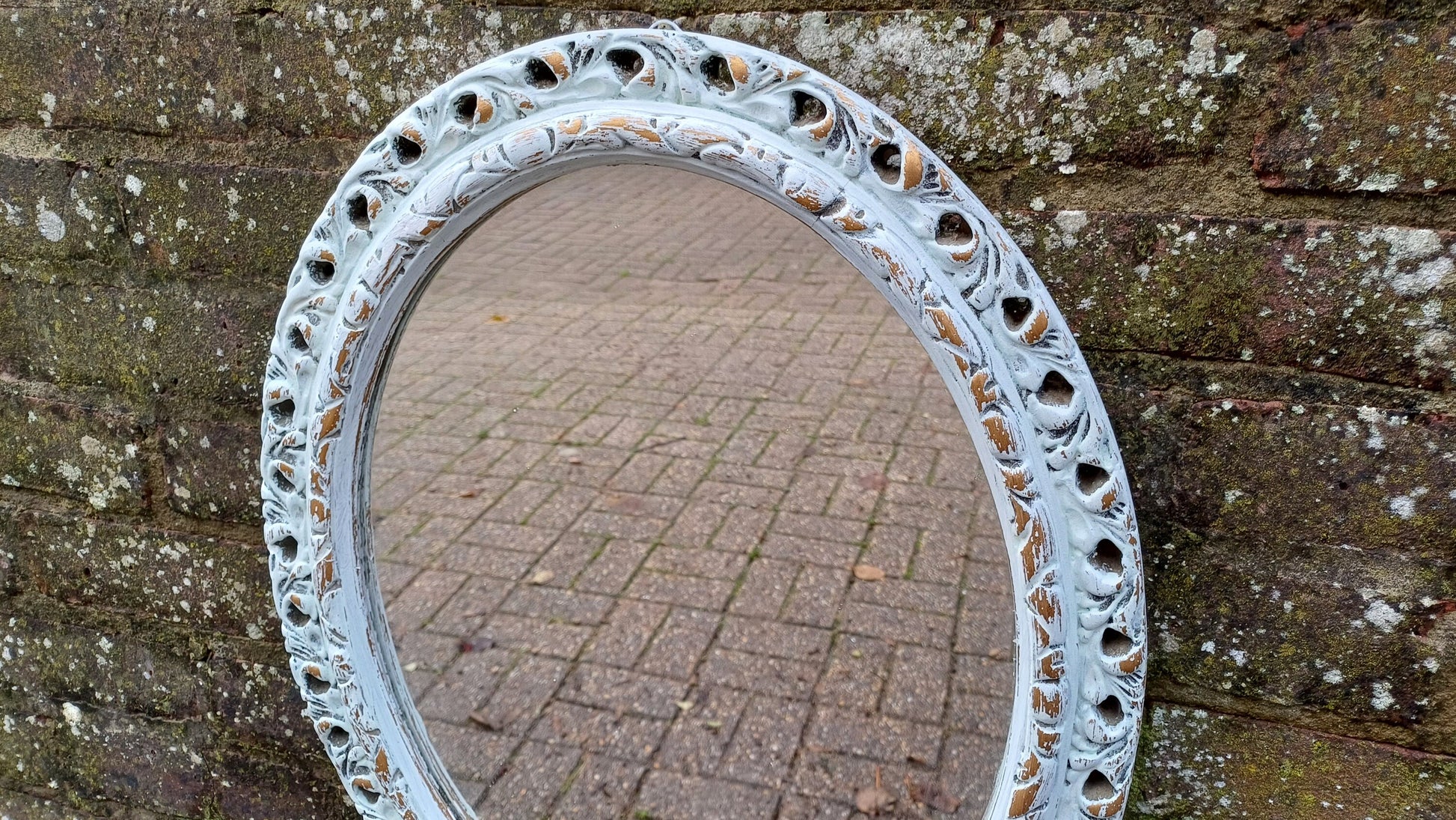 Vintage Pierced Painted 1970’s Plaster Mirror in Farrow and Ball Hand Painted Upcycled.
