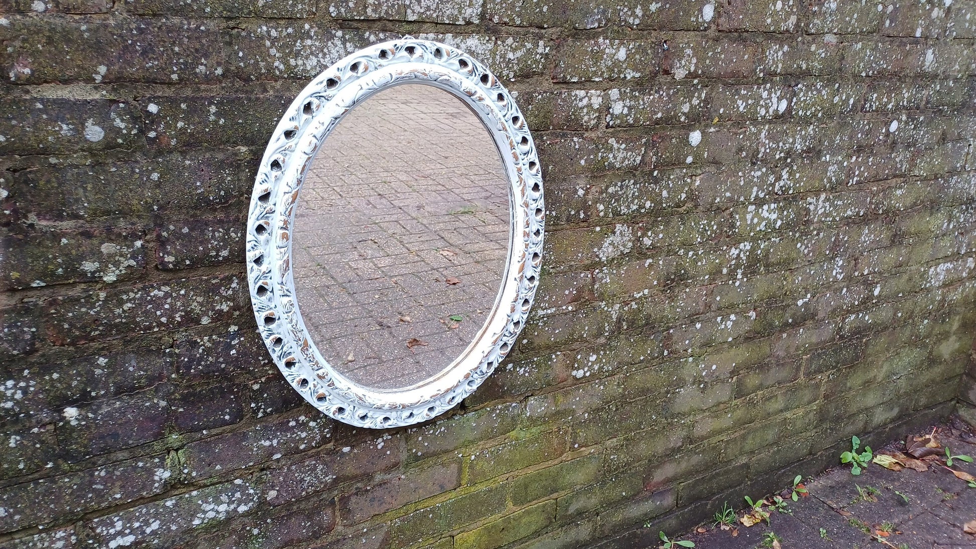 Vintage Pierced Painted 1970’s Plaster Mirror in Farrow and Ball Hand Painted Upcycled.