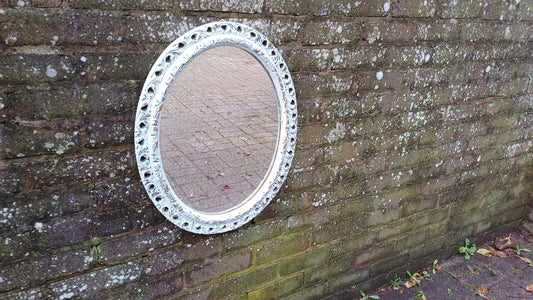 Vintage Pierced Painted 1970’s Plaster Mirror in Farrow and Ball Hand Painted Upcycled.