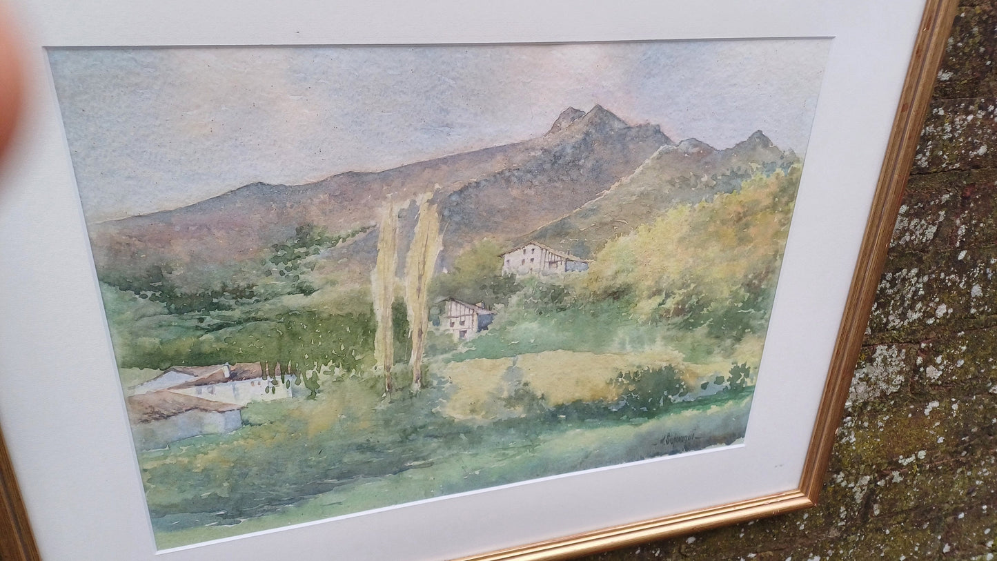 Superb Signed Large Watercolour Print Manuel Susperregui Gold Wooden Glazed Frame.