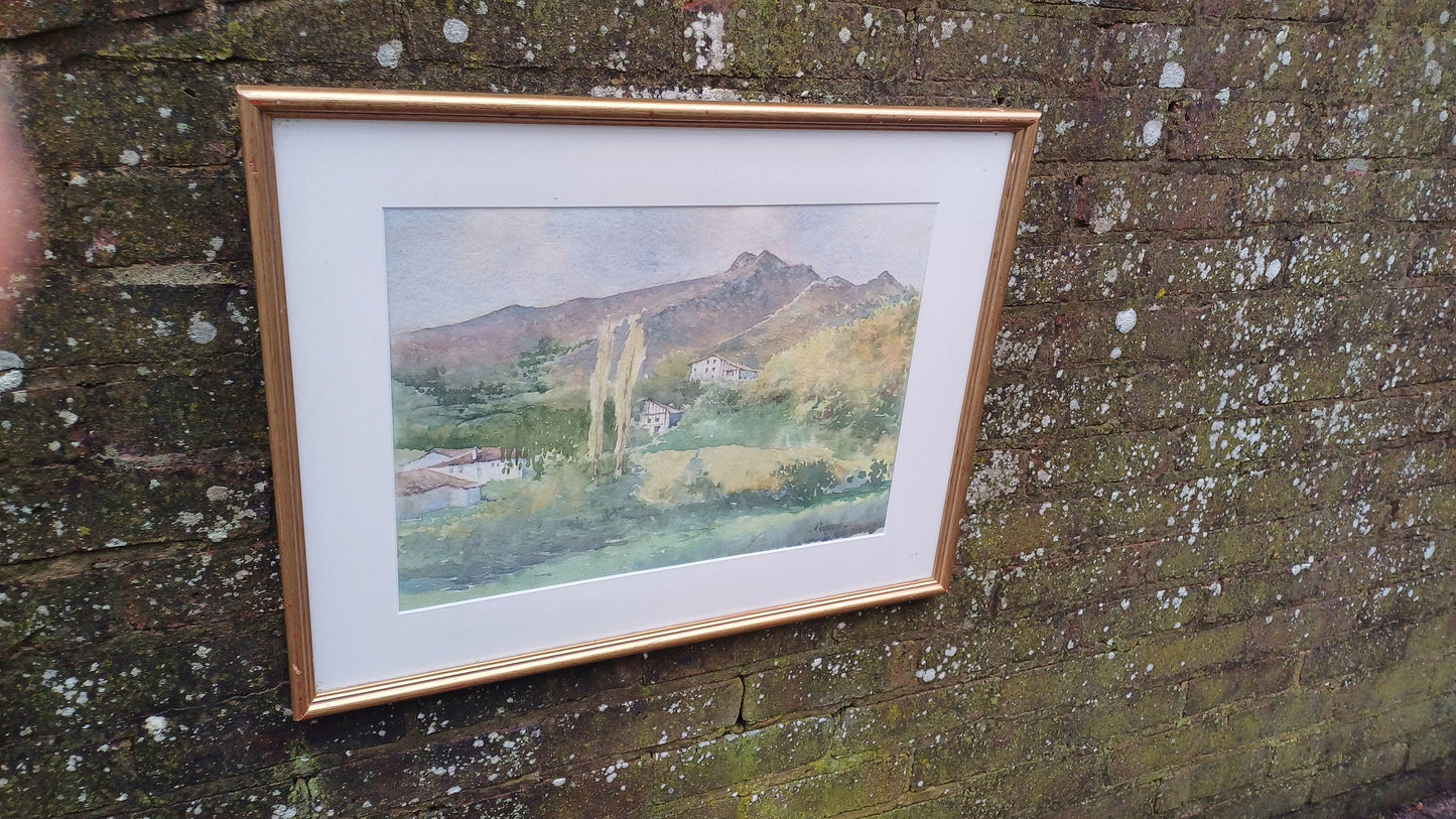 Superb Signed Large Watercolour Print Manuel Susperregui Gold Wooden Glazed Frame.
