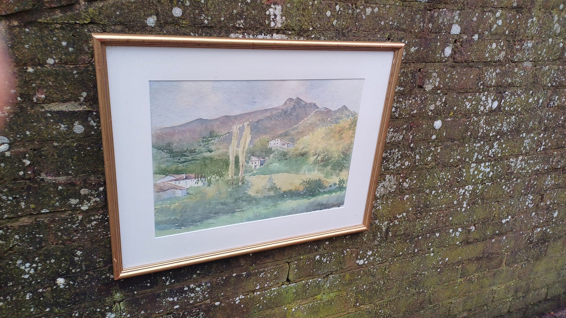 Superb Signed Large Watercolour Print Manuel Susperregui Gold Wooden Glazed Frame.