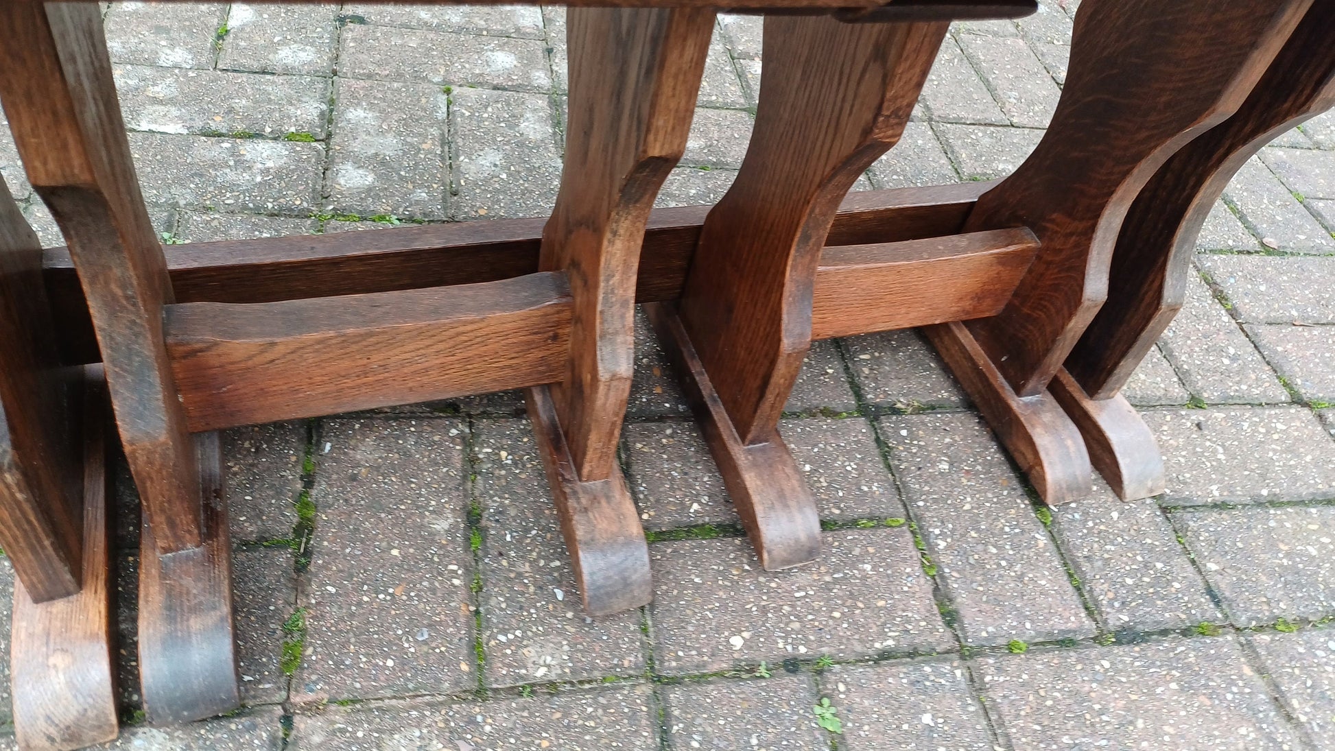 Set of Three Nesting Solid Oak Coffee Side Occasional Tables.