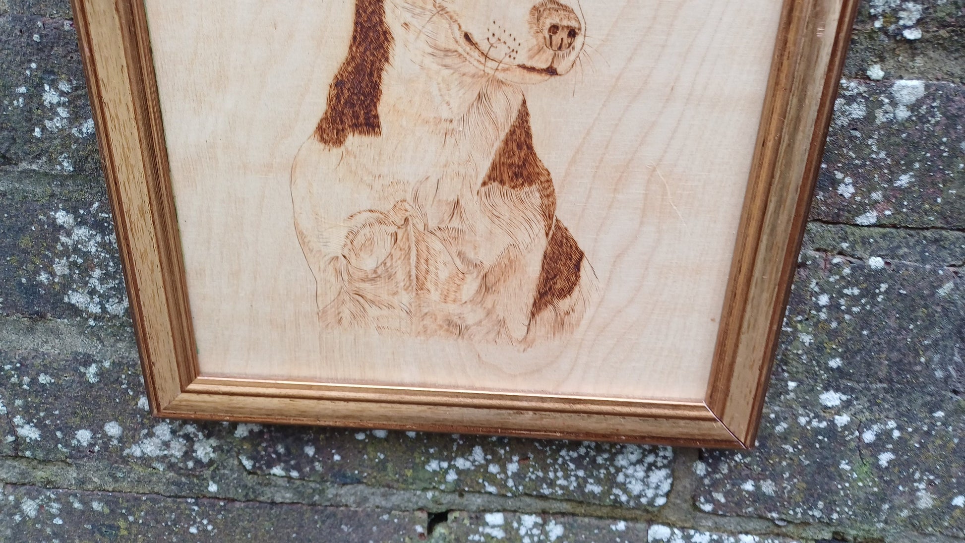 Beloved Jack Russell Dog Portrait Vintage Wood Etching / Carving - 27cm x 30cm