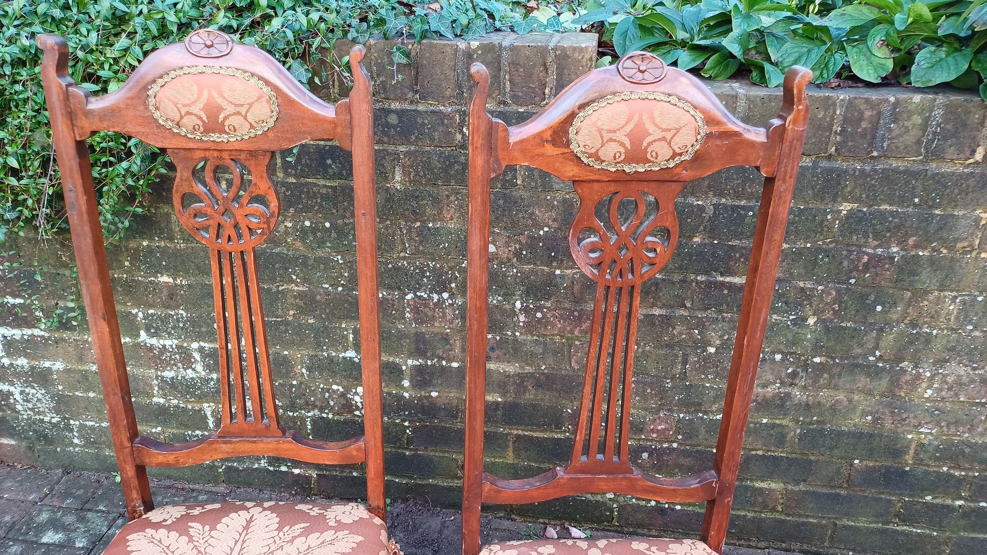 Pair of c1900 Vintage Upholstered Dining Bedroom Occasional Chairs Mid-European. Art Nouveau.