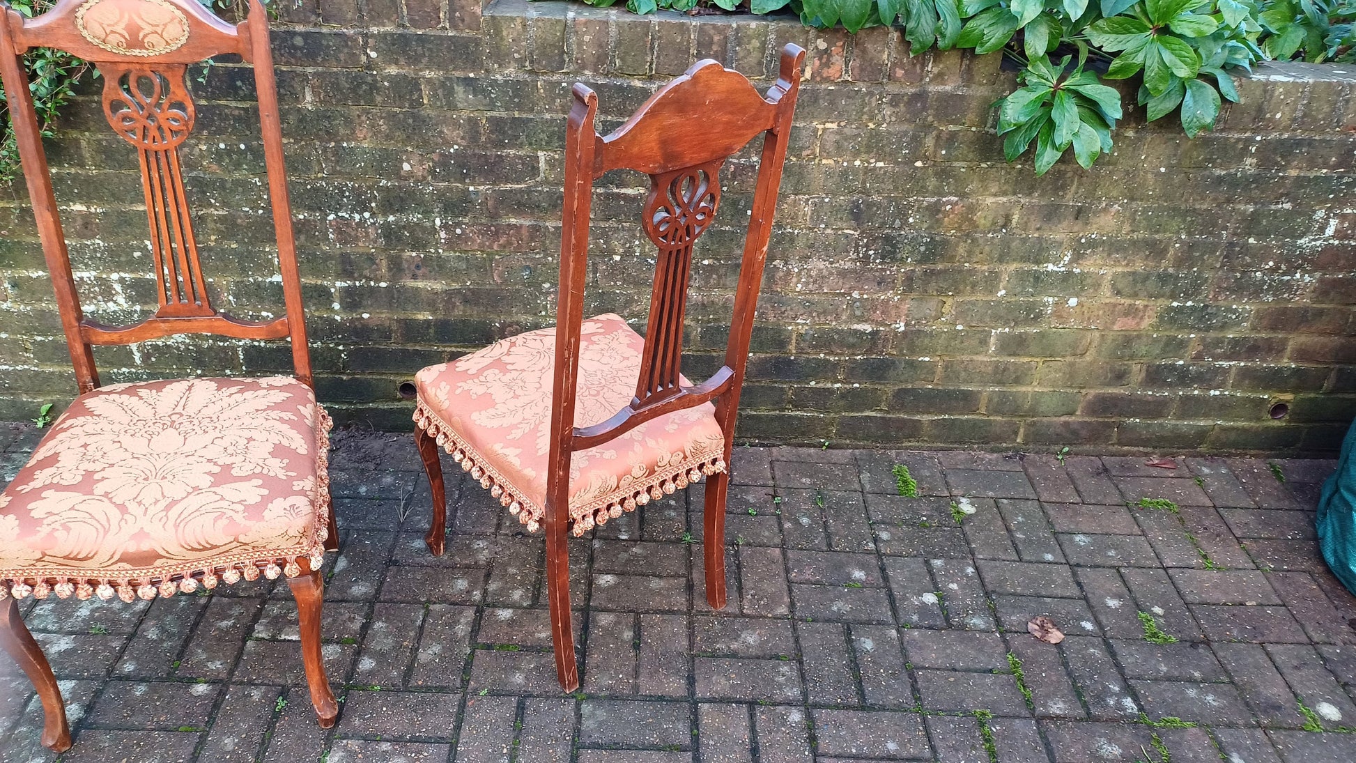 Pair of c1900 Vintage Upholstered Dining Bedroom Occasional Chairs Mid-European. Art Nouveau.
