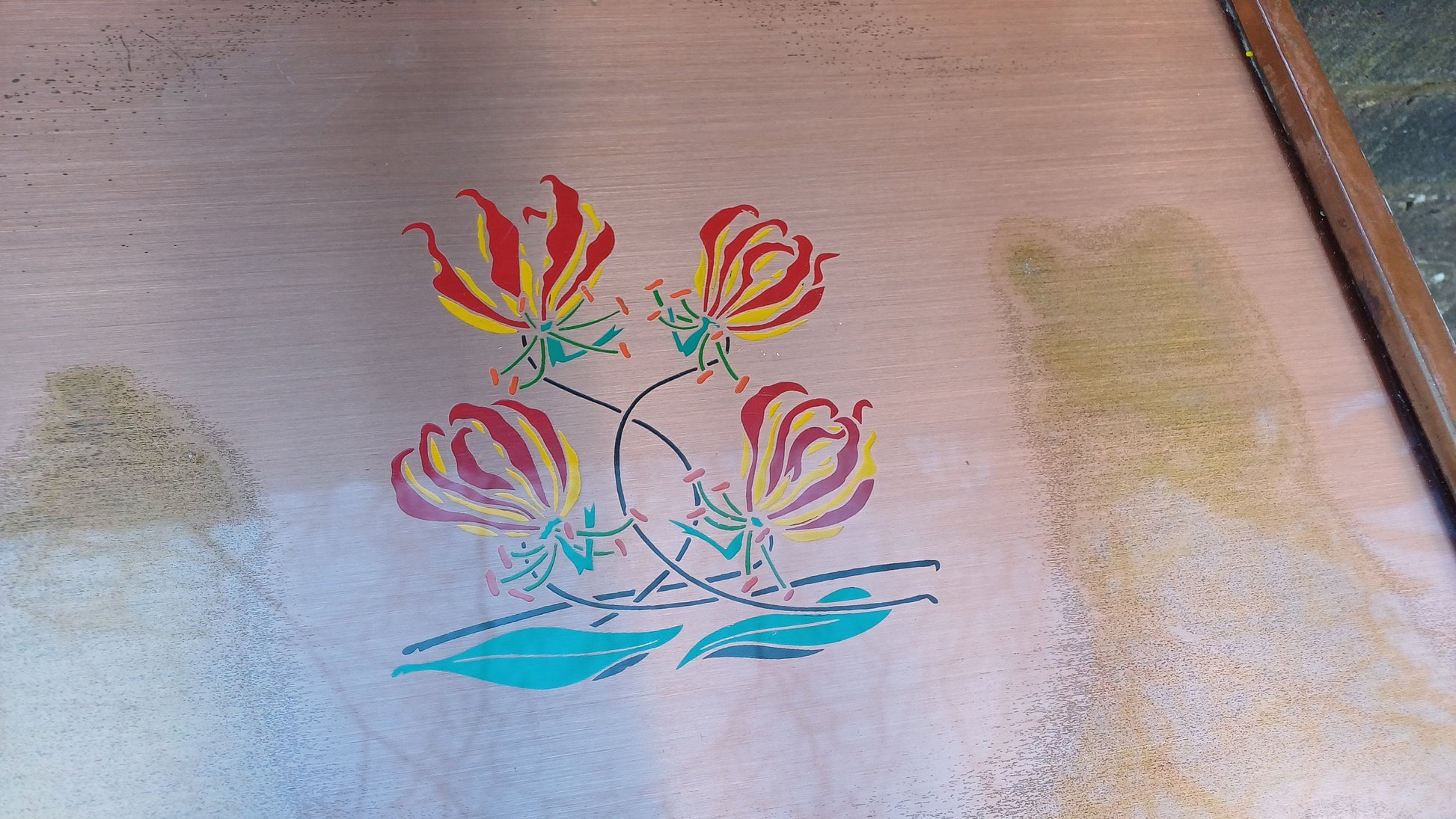 Retro Copper Coffee Side Table (Gift from Tobacco Research Board, Zimbabwe, Rhodesia, African Flowers, Fynbos)