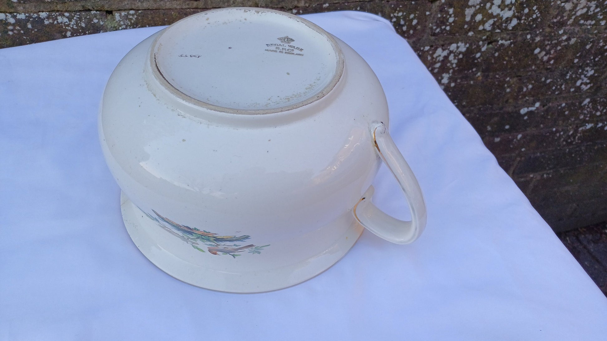 Victorian Potty Chamber Pot Planter - with Birds of Paradise and plants 14cm tall, 26cm diameter E2E