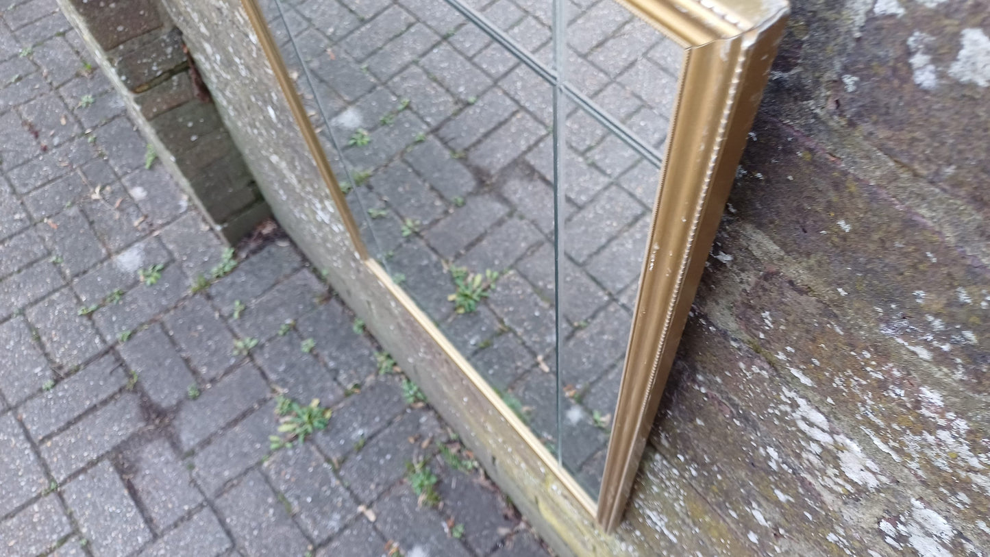 Large Classic 70's Gold Gilt Wall Mirror with Unusual Internal Bevelled Glass