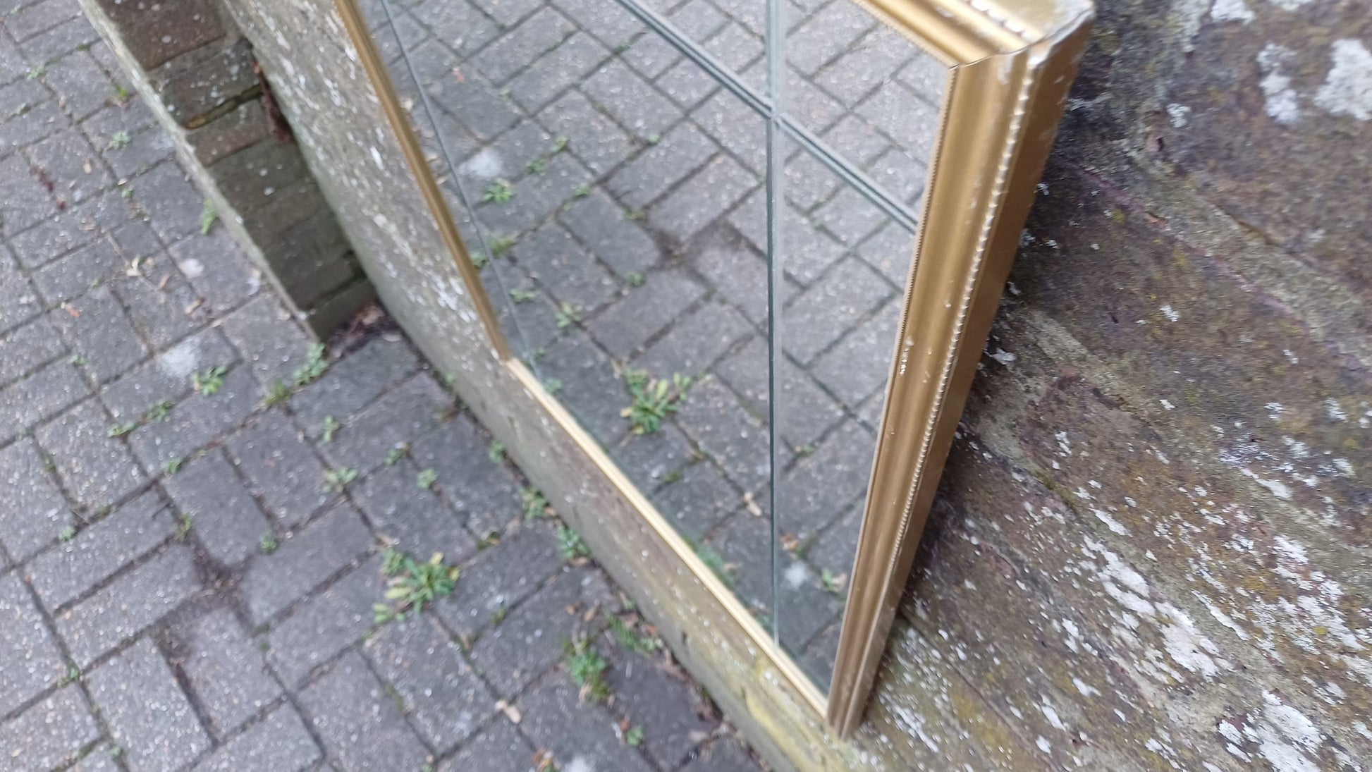 Large Classic 70's Gold Gilt Wall Mirror with Unusual Internal Bevelled Glass