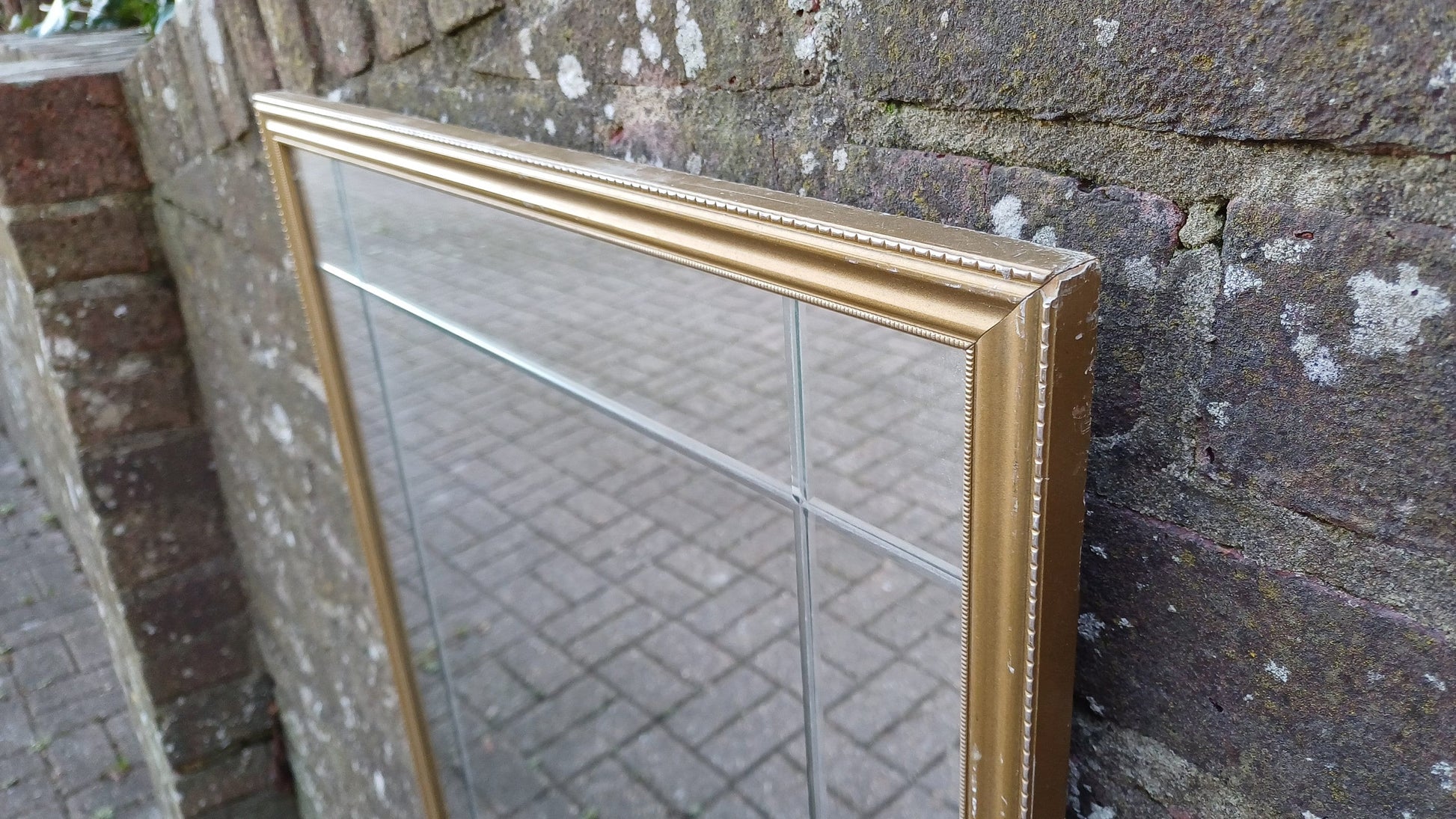 Large Classic 70's Gold Gilt Wall Mirror with Unusual Internal Bevelled Glass