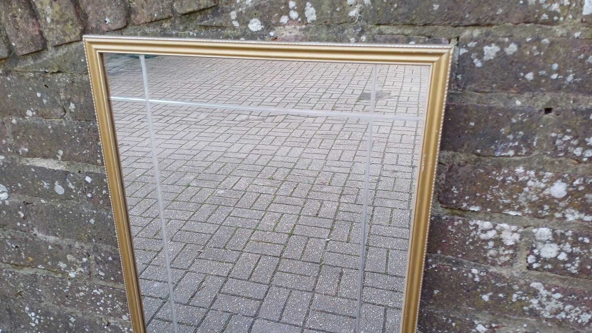 Large Classic 70's Gold Gilt Wall Mirror with Unusual Internal Bevelled Glass