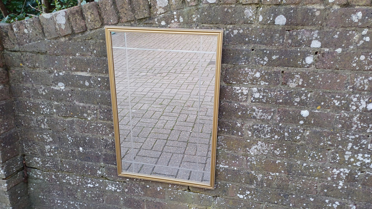 Large Classic 70's Gold Gilt Wall Mirror with Unusual Internal Bevelled Glass