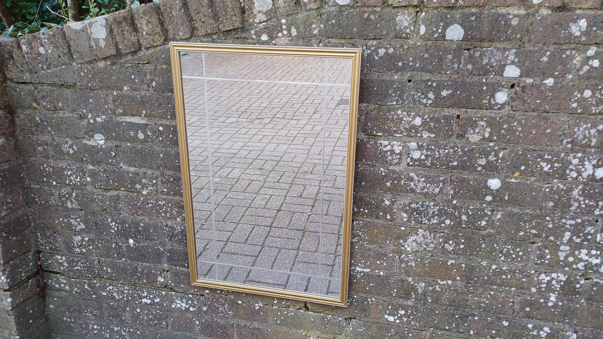 Large Classic 70's Gold Gilt Wall Mirror with Unusual Internal Bevelled Glass