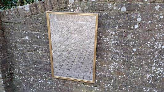 Large Classic 70's Gold Gilt Wall Mirror with Unusual Internal Bevelled Glass
