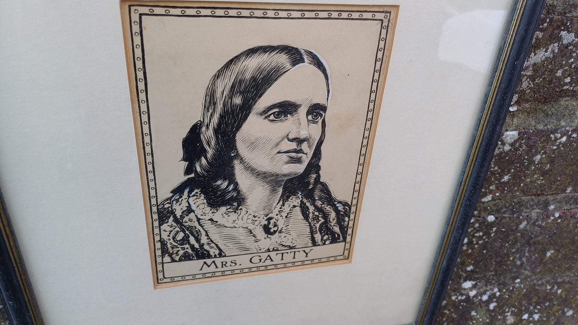 Vintage Print (or original?) Ink Drawing of Mrs Gatty/Margaret Gatty - Victorian children's author and marine scientist, framed in Sussex