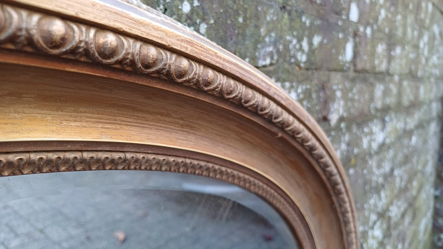 Huge Late Victorian Vintage Oval Gold Gilt Wall Mirror