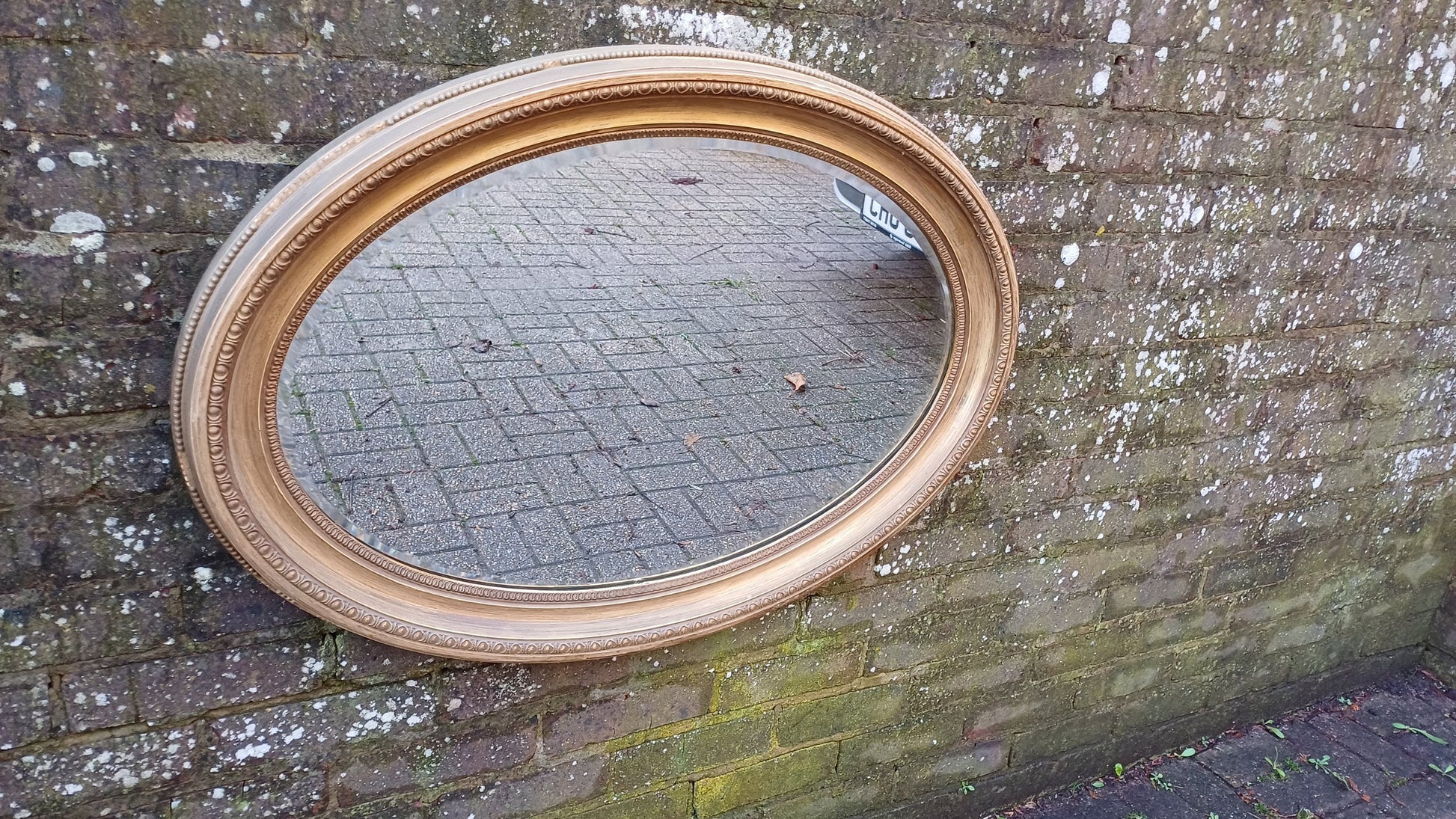 Huge Late Victorian Vintage Oval Gold Gilt Wall Mirror