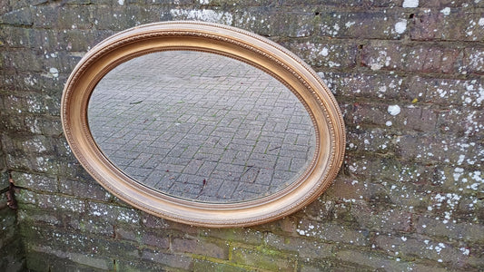 Huge Late Victorian Vintage Oval Gold Gilt Wall Mirror
