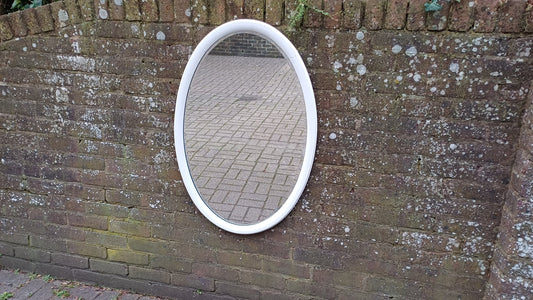 Vintage Large Unique Painted Shabby Chic Oval Mirror in Farrow and Ball Wimborne White 90 x 60 cm