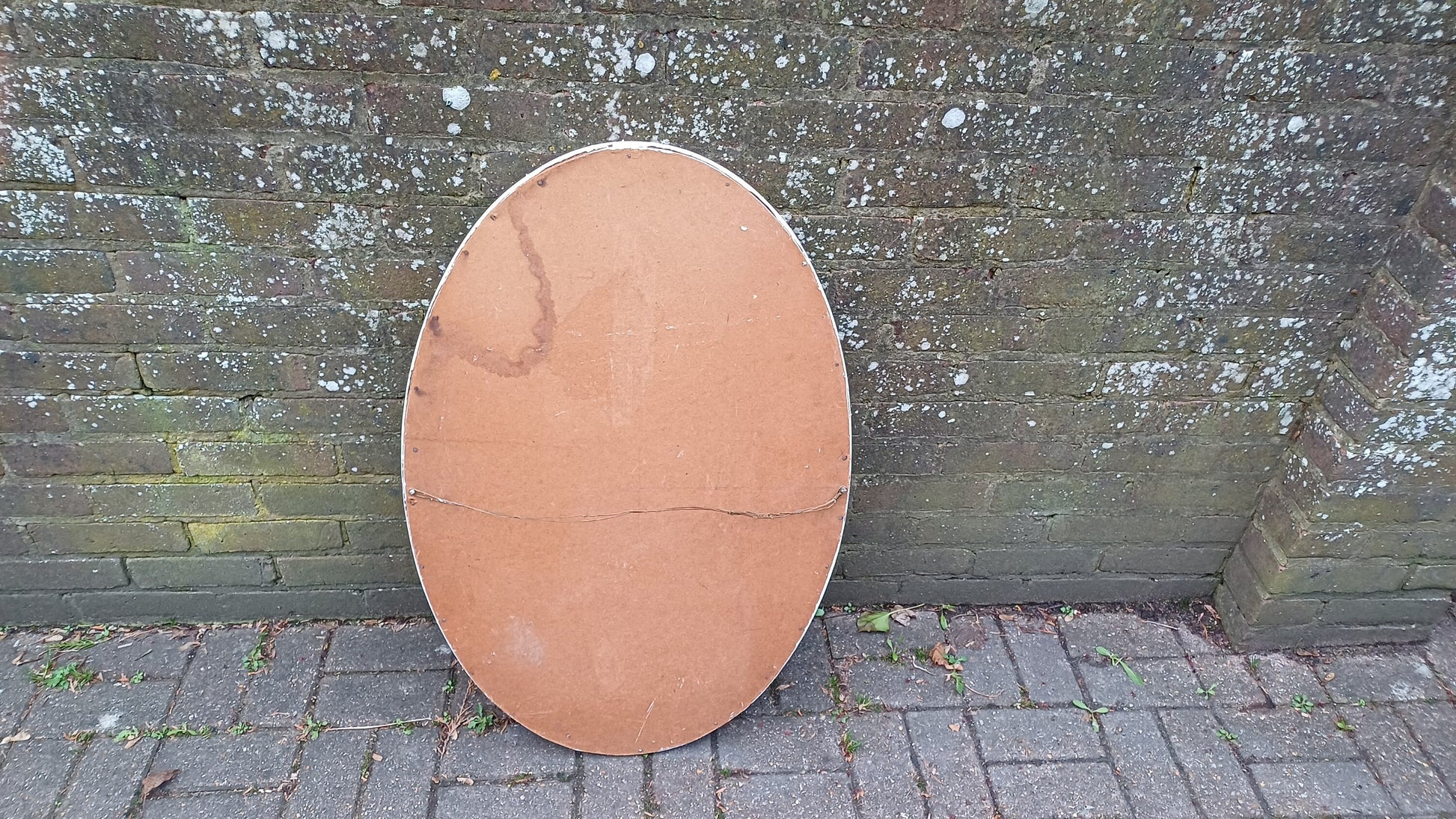 Vintage Large Unique Painted Shabby Chic Oval Mirror in Farrow and Ball Wimborne White 90 x 60 cm