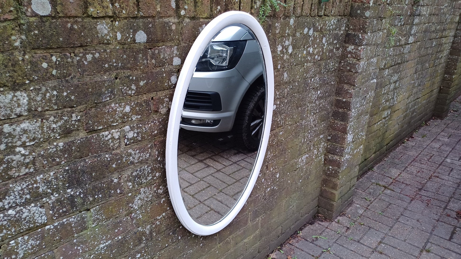 Vintage Large Unique Painted Shabby Chic Oval Mirror in Farrow and Ball Wimborne White 90 x 60 cm