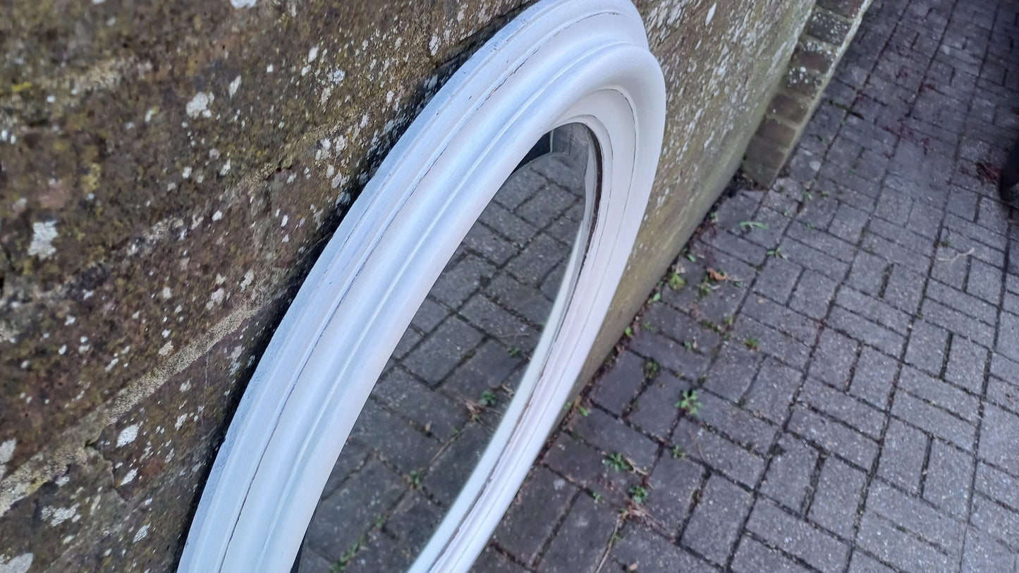 Large Vintage Unique Painted Shabby Chic Oval Mirror in Farrow and Ball Wimborne White 88 x 68 cm
