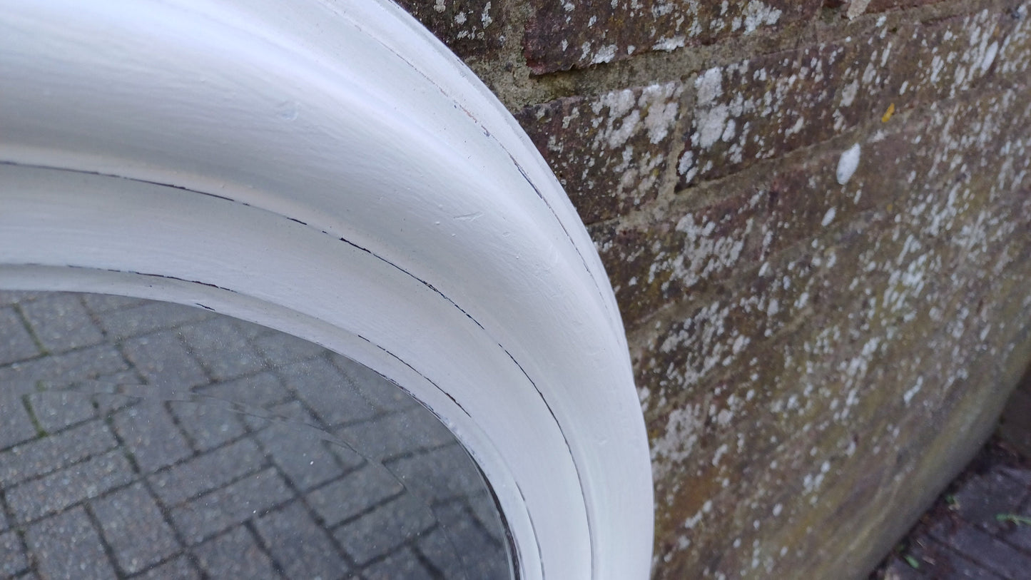 Large Vintage Unique Painted Shabby Chic Oval Mirror in Farrow and Ball Wimborne White 88 x 68 cm