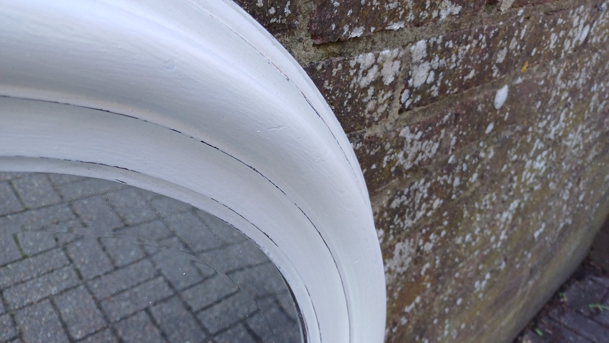 Large Vintage Unique Painted Shabby Chic Oval Mirror in Farrow and Ball Wimborne White 88 x 68 cm