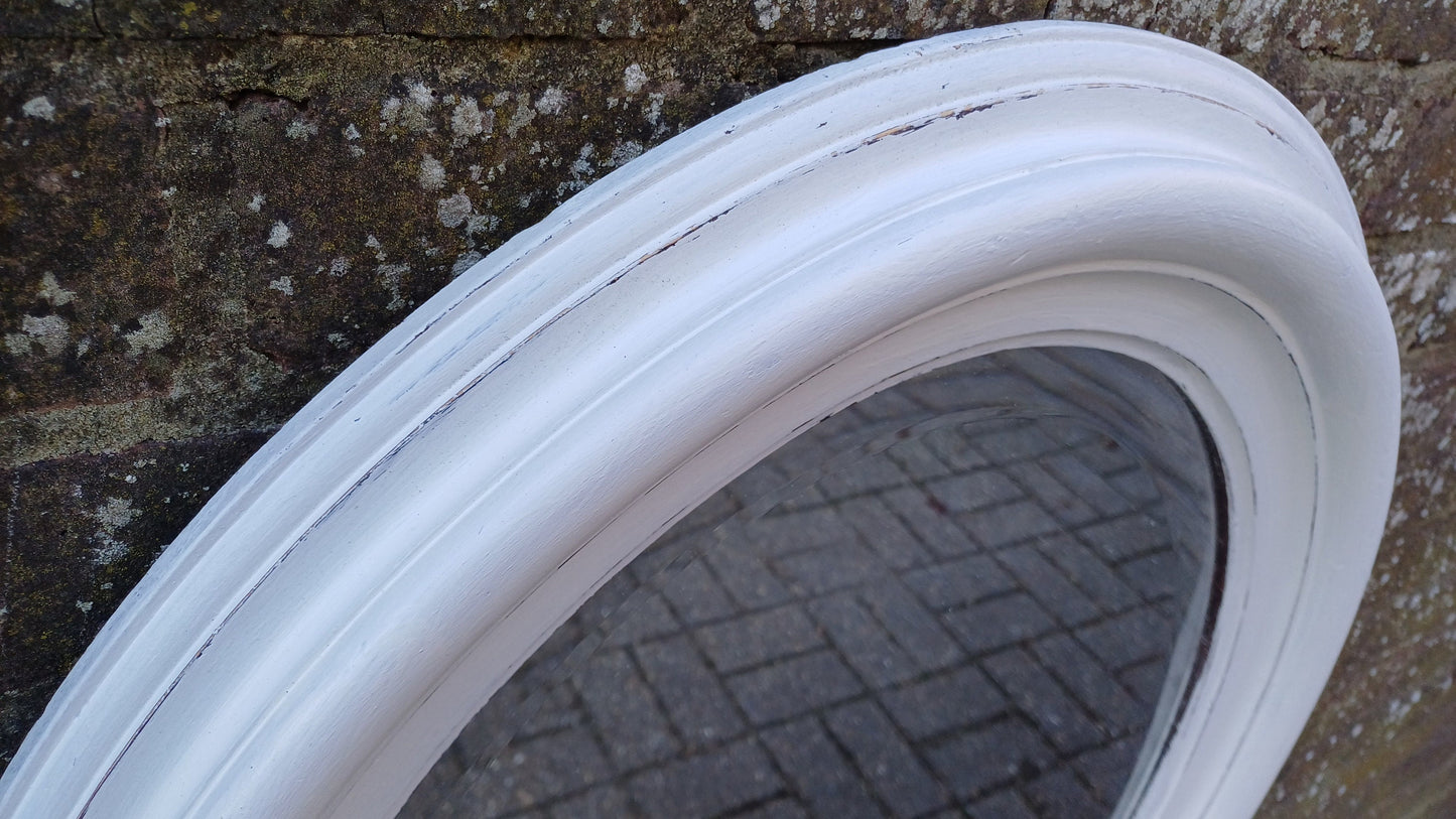 Large Vintage Unique Painted Shabby Chic Oval Mirror in Farrow and Ball Wimborne White 88 x 68 cm