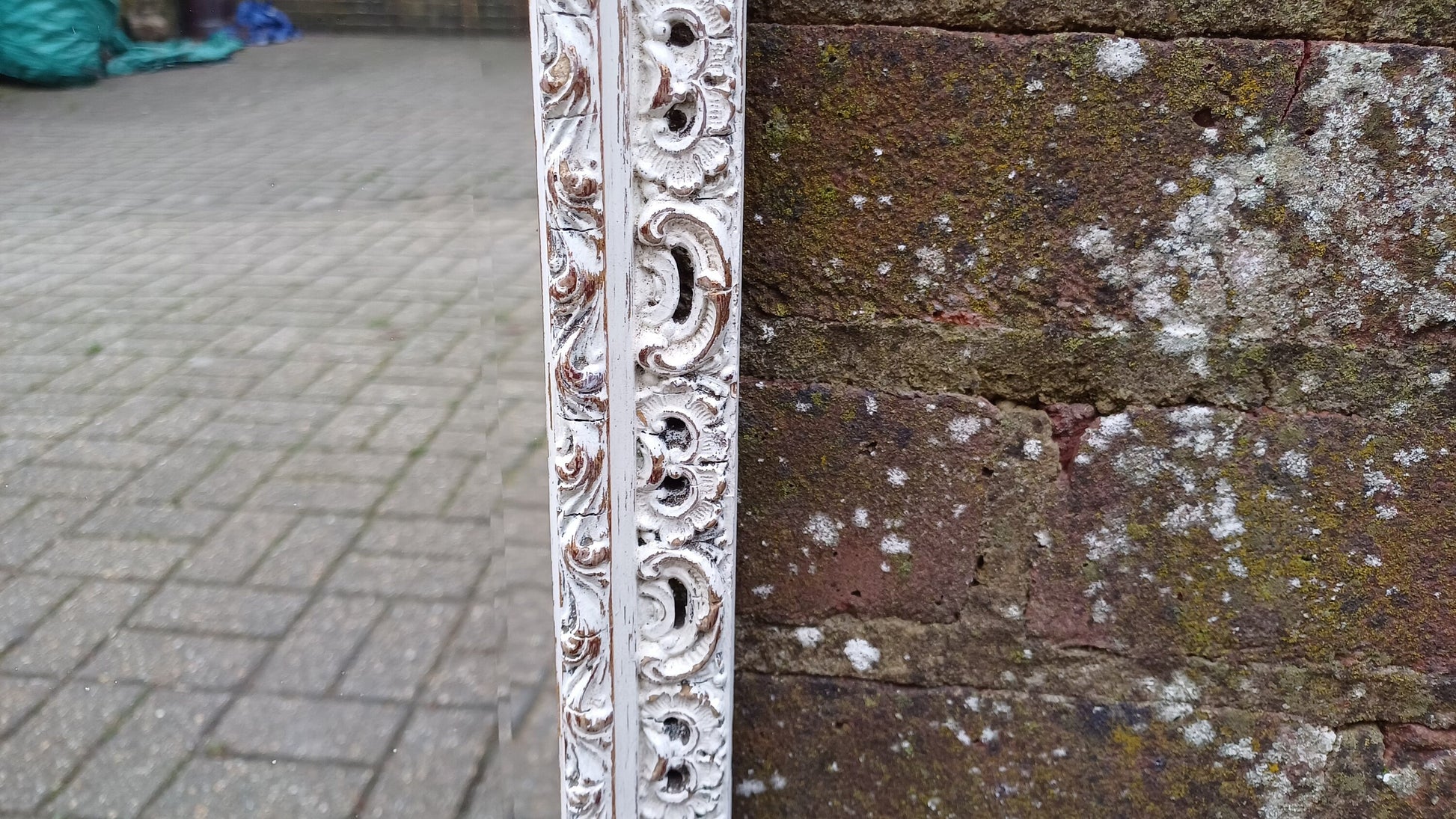 Large Vintage Unique Pierced Painted Shabby Chic Mirror in Farrow and Ball Wimborne White 83 x 57 cm