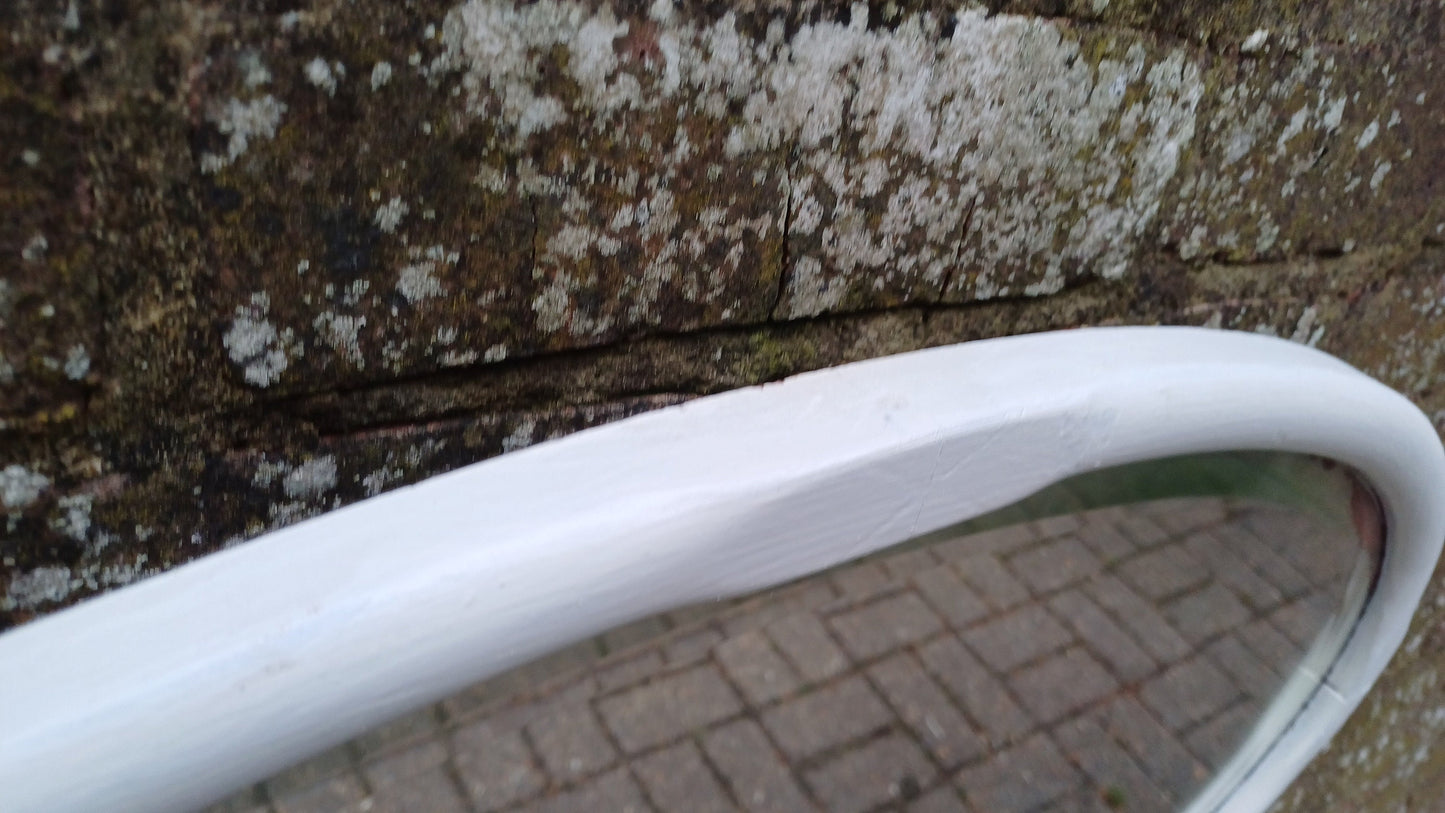 Large Vintage Unique Painted Shabby Chic Oval Mirror in Farrow and Ball Wimborne White