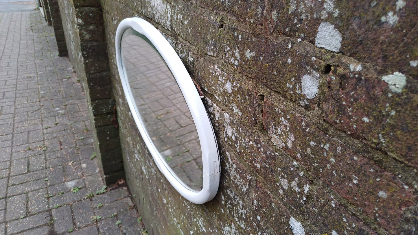 Large Vintage Unique Painted Shabby Chic Oval Mirror in Farrow and Ball Wimborne White
