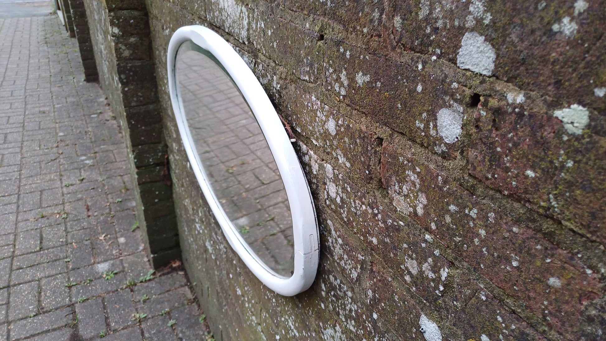 Large Vintage Unique Painted Shabby Chic Oval Mirror in Farrow and Ball Wimborne White
