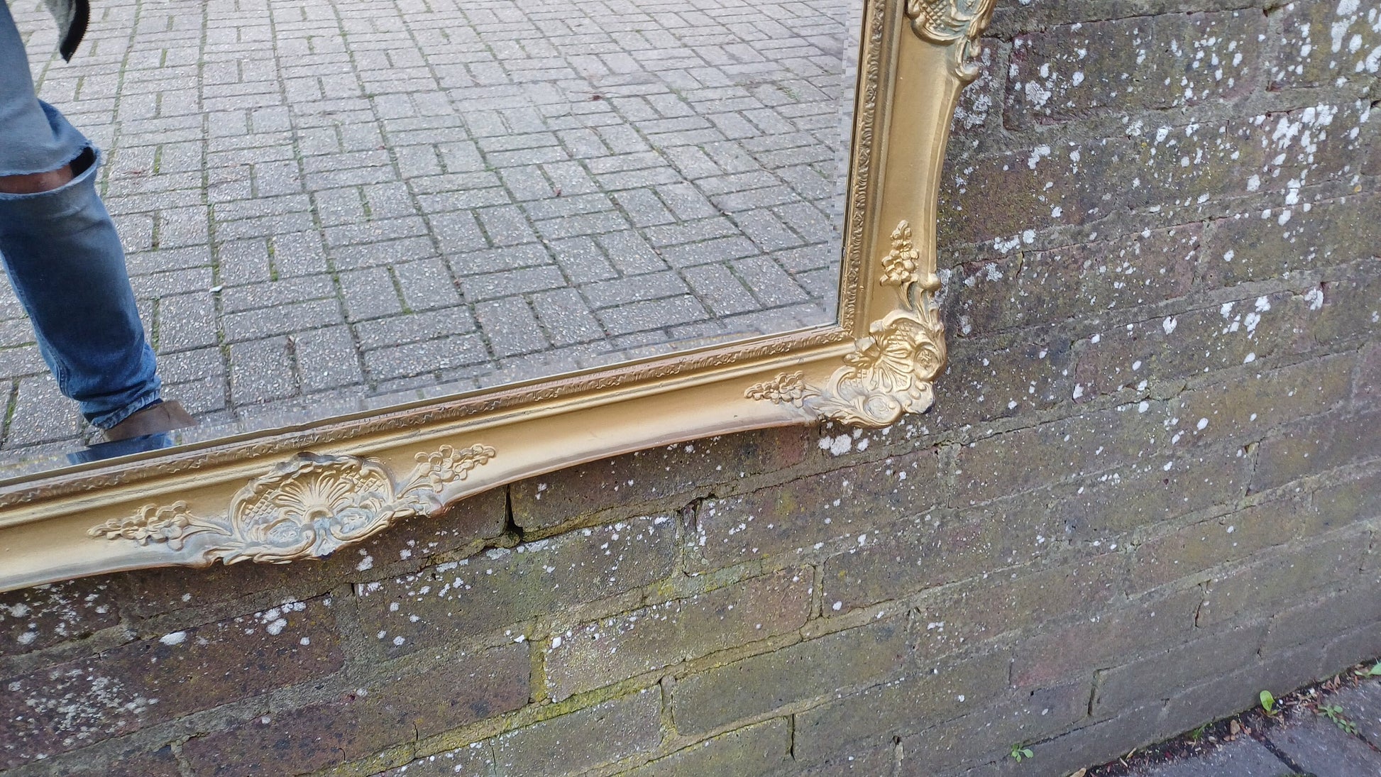 Large Vintage 70s Composite Moulded Gold Gilt Wall Mirror. Swept Frame.