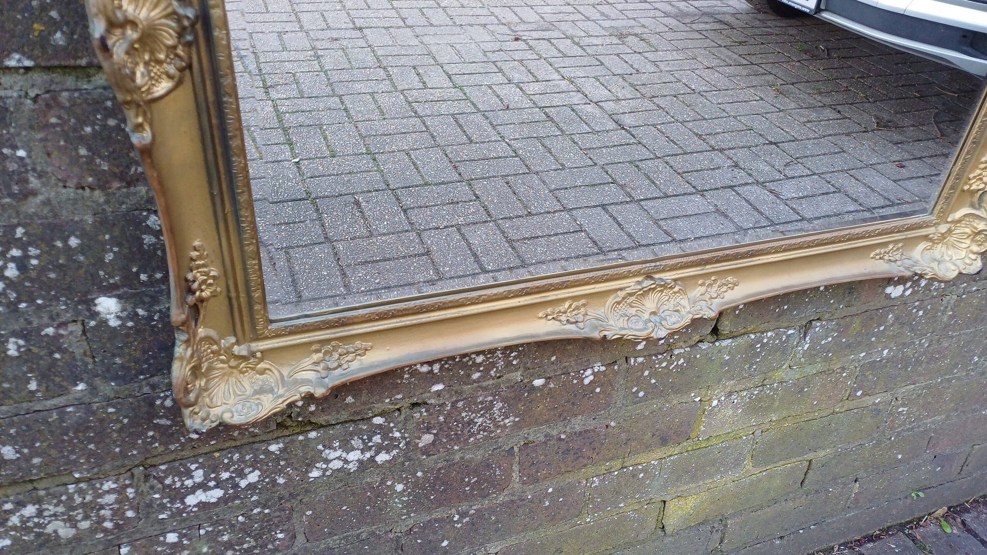 Large Vintage 70s Composite Moulded Gold Gilt Wall Mirror. Swept Frame.