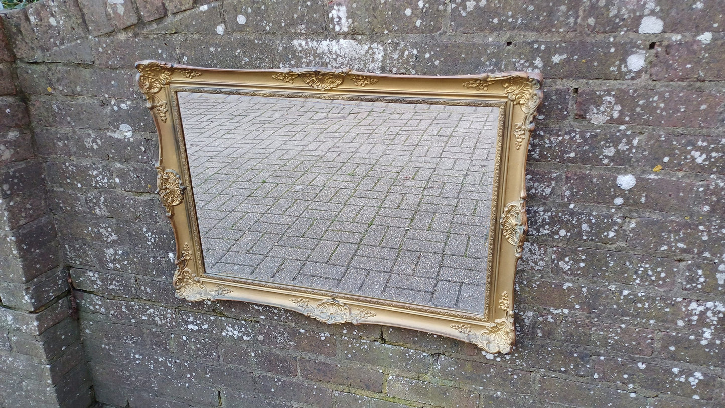 Large Vintage 70s Composite Moulded Gold Gilt Wall Mirror. Swept Frame.
