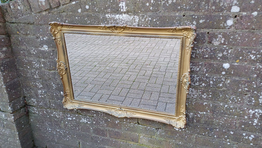 Large Vintage 70s Composite Moulded Gold Gilt Wall Mirror. Swept Frame.